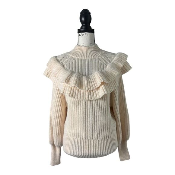 H&M SZ XS Cream Flounced Ruffle Sweater - Picture 2 of 5